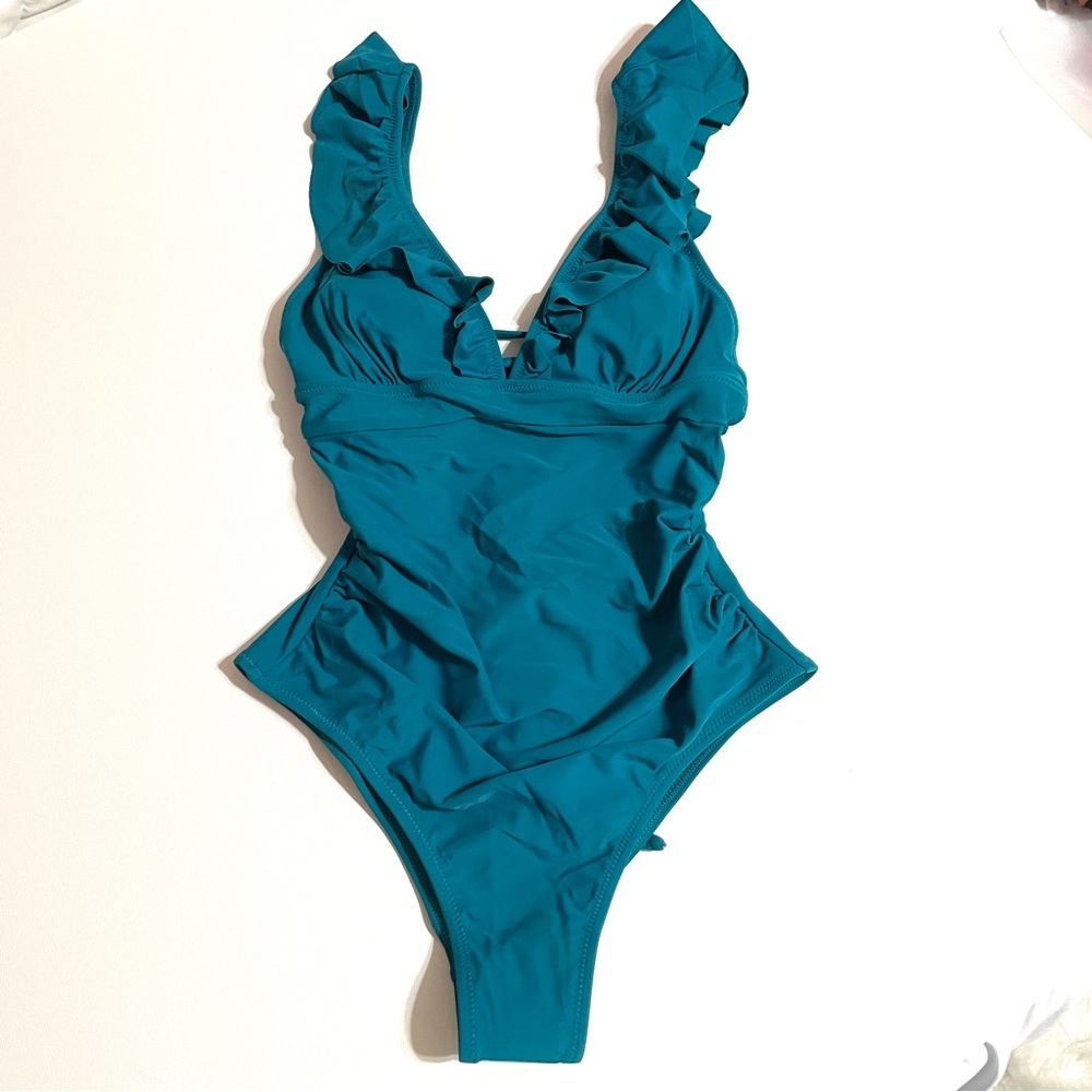 Cupshe Teal Ruffle One Piece Swimsuit